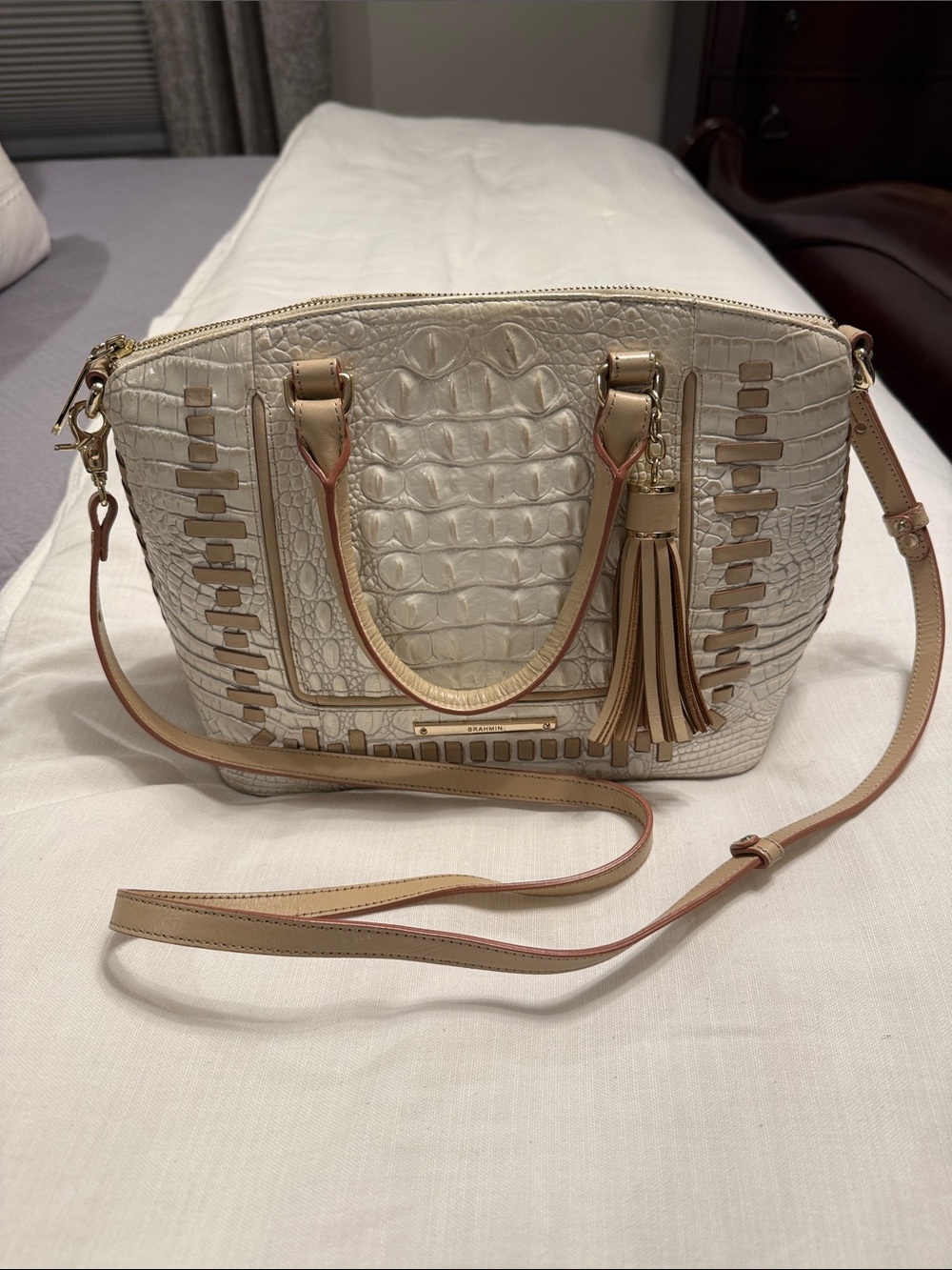 Brahman handbag Croc-Embossed Dome Satchel with Tassel Accent